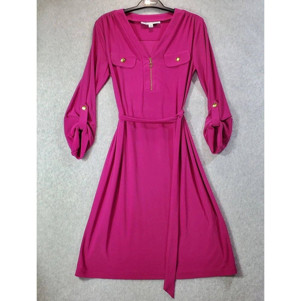 Emma and Michele Sheath Dress Womens Small Pink Gold Zip Tab Sleeve Career Work